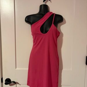 PrettyLittleThing Hot Pink One-Shoulder Cutout Dress